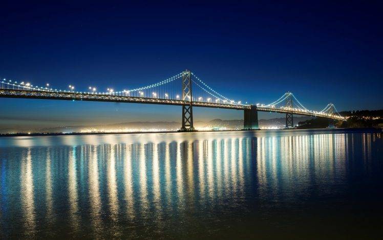San Francisco, Bay Bridge, Bridge, Lights, Reflection, River HD Wallpaper Desktop Background