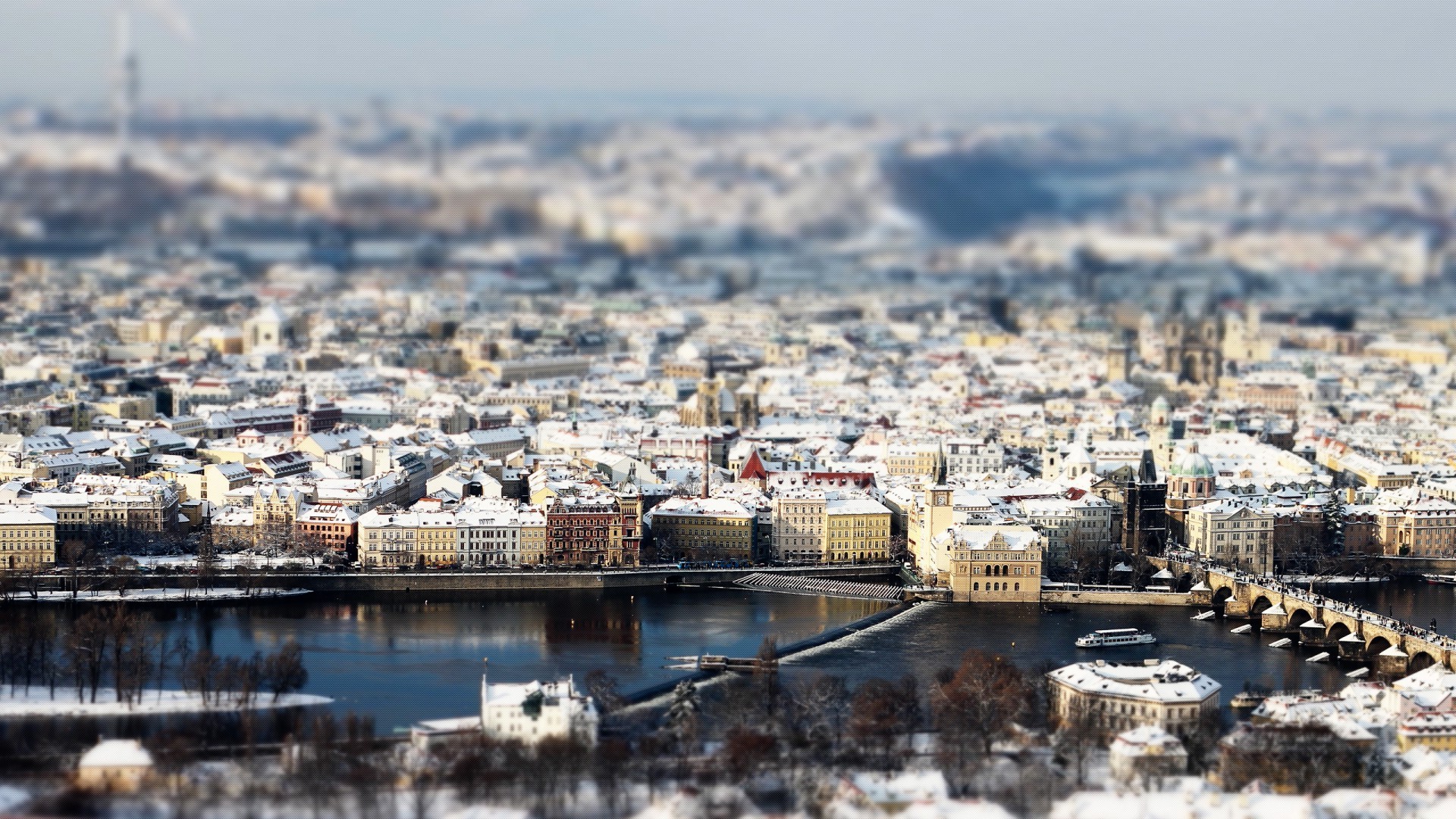 cityscape, Building, River, Tilt Shift Wallpaper