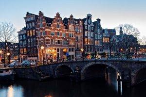 Amsterdam, Bridge, City, River, Building