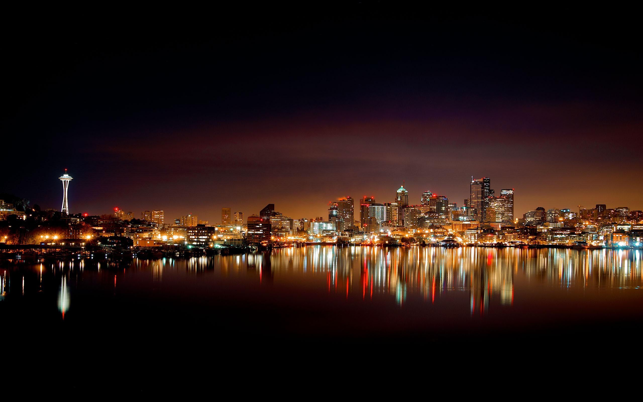 Lake Reflection Night Cityscape Seattle Wallpapers Hd Desktop And
