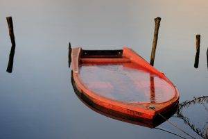 boat, Water, Ice, Reflection, Nature, Lake, Wood, Frost
