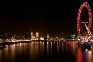 London, London Eye, Ferris Wheel, Cityscape, Night, River Thames, Westminster