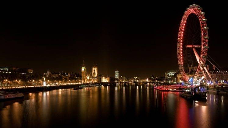 London, London Eye, Ferris Wheel, Cityscape, Night, River Thames, Westminster HD Wallpaper Desktop Background