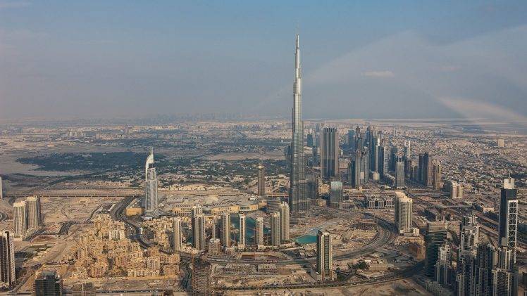 cityscape, City, Dubai, Burj Khalifa, United Arab Emirates, Architecture, Building, Skyscraper, Lake, Sky HD Wallpaper Desktop Background