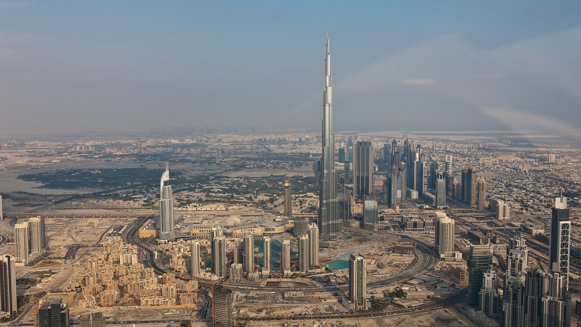 cityscape, City, Dubai, Burj Khalifa, United Arab Emirates, Architecture, Building, Skyscraper, Lake, Sky Wallpaper
