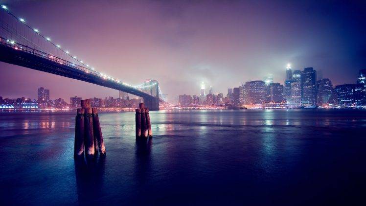 city, Skyline, Bridge, River, Lights HD Wallpaper Desktop Background