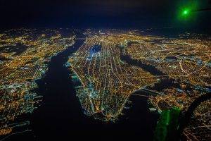 New York City, River, USA, Night, Helicopters, Birds Eye View, City, Island, Aerial View