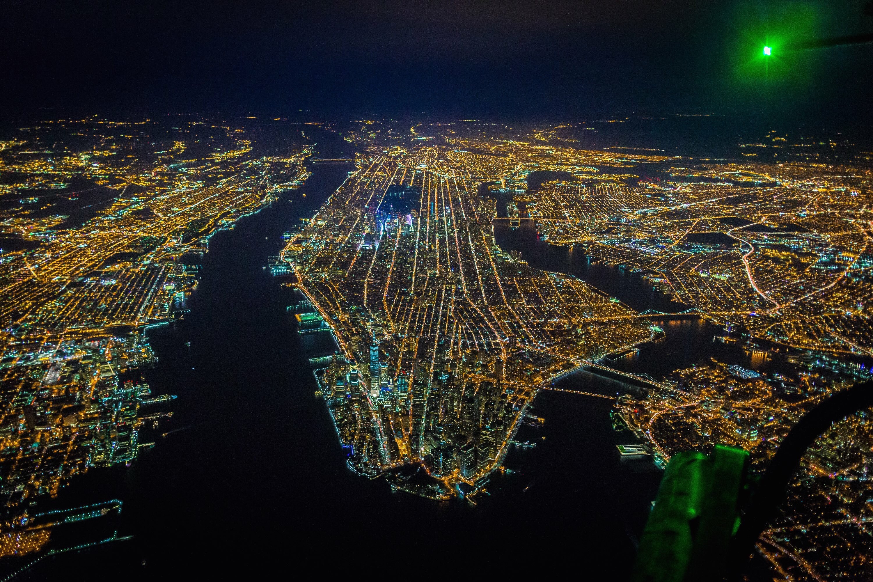 New York City, River, USA, Night, Helicopters, Birds Eye