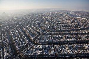 city, Cityscape, Architecture, Building, Amsterdam, Netherlands, River, Winter, Snow, Aerial View, Old Building, Europe