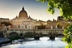 cityscape, Architecture, Rome, Italy, Old Building, Trees, Cathedral, Bridge, River, Walls, Sunlight
