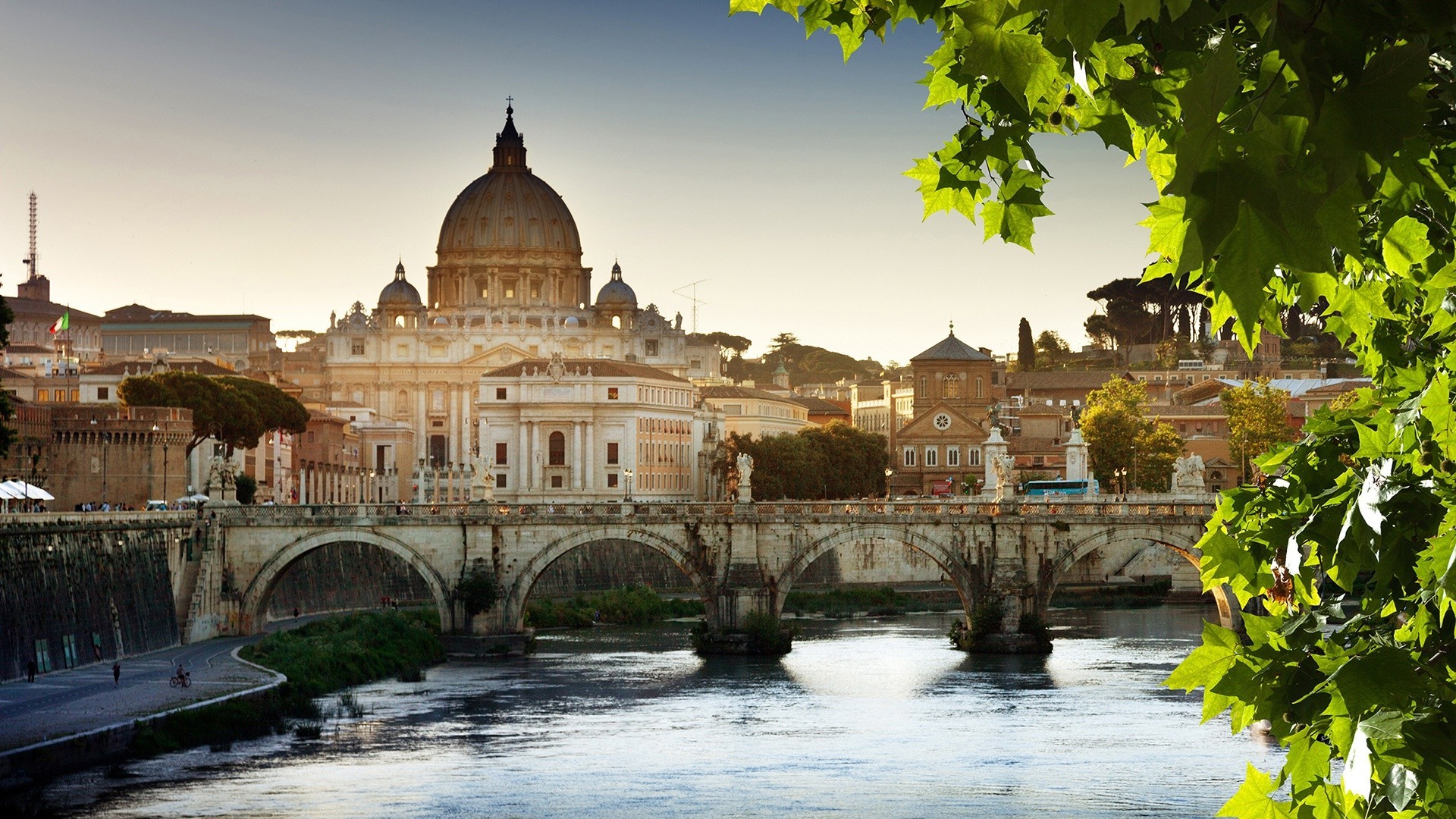 cityscape, Architecture, Rome, Italy, Old Building, Trees, Cathedral, Bridge, River, Walls, Sunlight Wallpaper