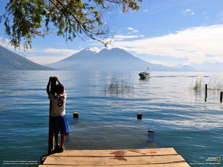National Geographic, Mountain, Boat, Children, Water, Lake, Guatemala HD Wallpaper Desktop Background