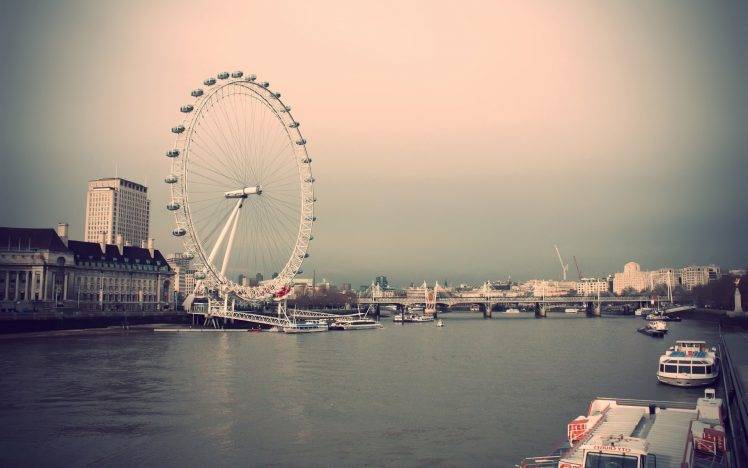 London, Water, Ferris Wheel, River Thames HD Wallpaper Desktop Background