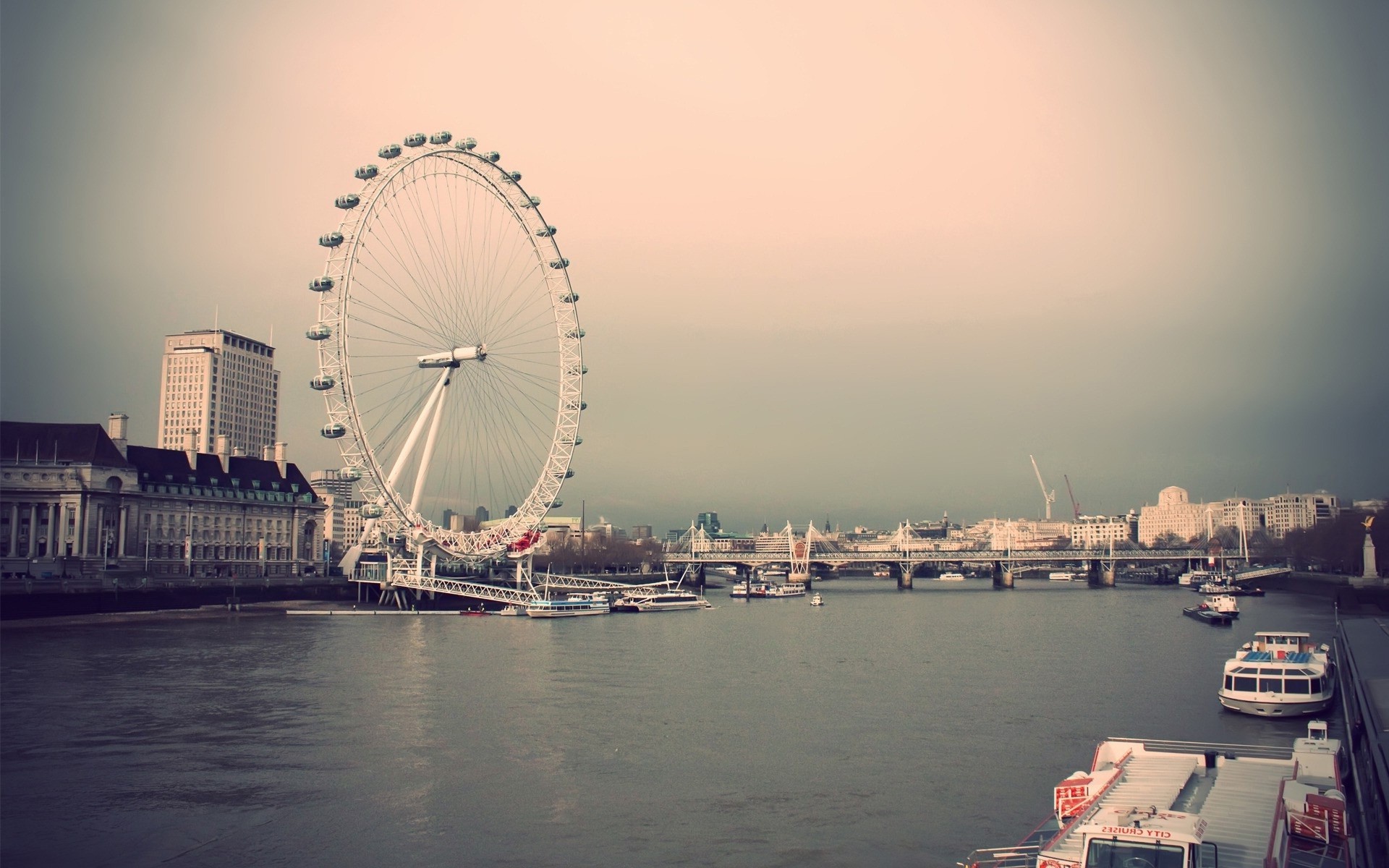 London, Water, Ferris Wheel, River Thames Wallpaper