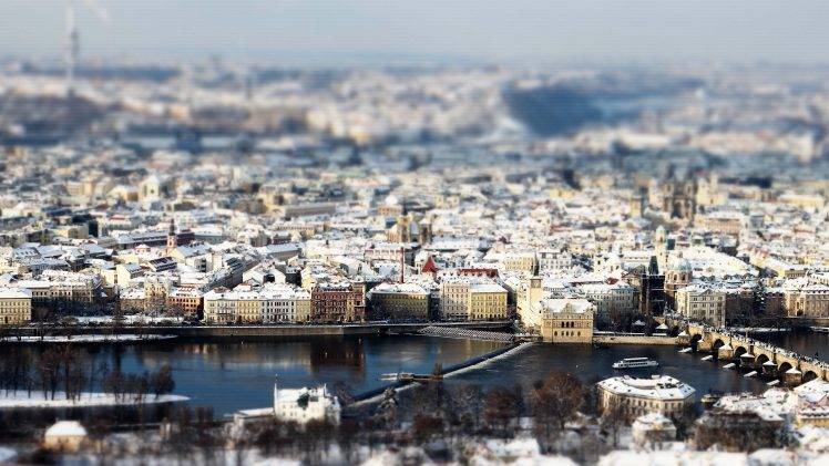 Prague, River, Building, Tilt Shift HD Wallpaper Desktop Background