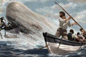 nature, Animals, Sea, Moby Dick, Whale, Artwork, Men, Boat, Ship, Waves, Fighting