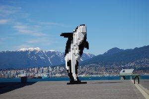 pixels, Pixel Art, Street, Water, Fish, Mountain, Sculpture, Building, Nature, Clouds, Forest, Cube, Whale