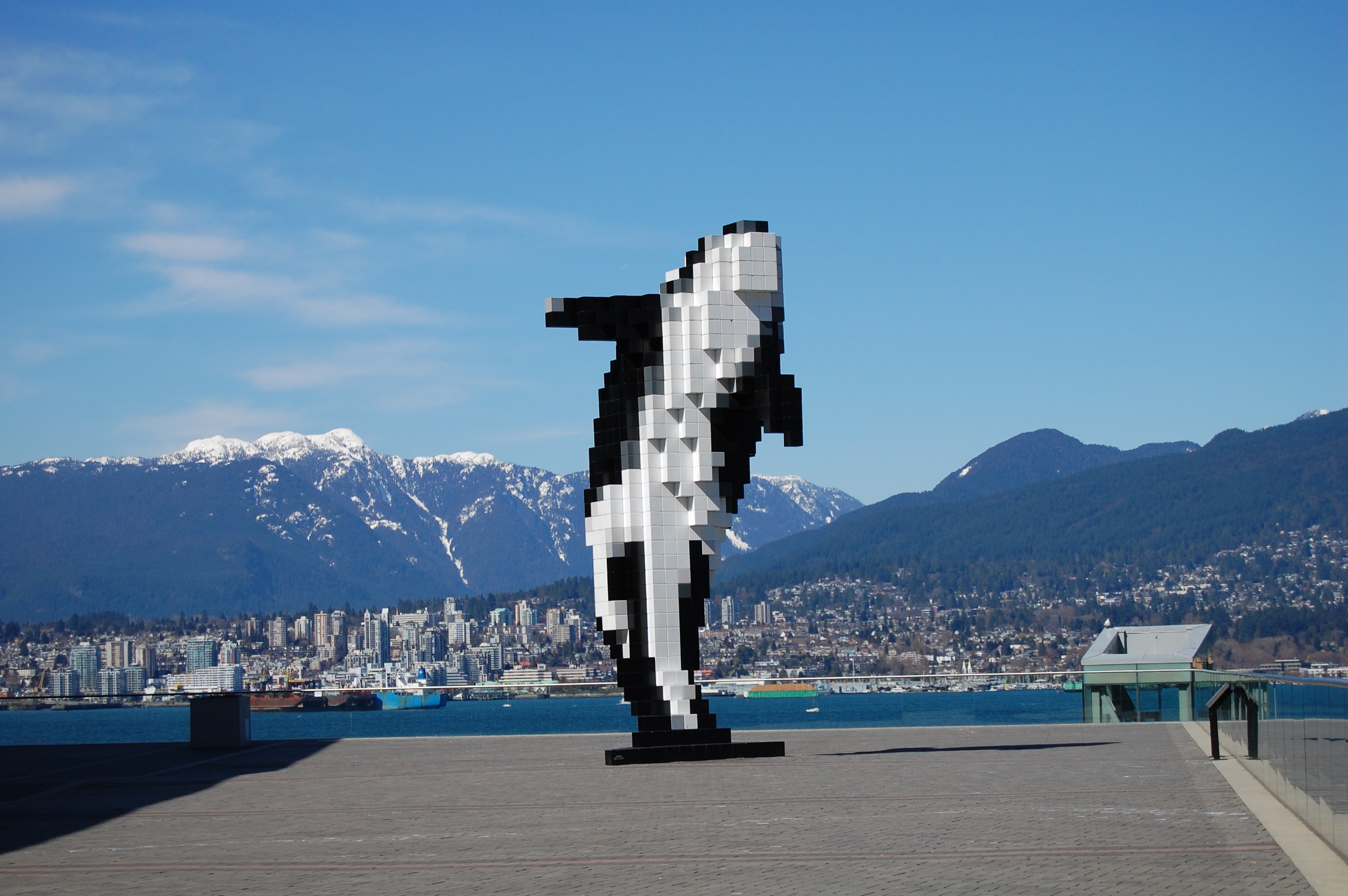 pixels, Pixel Art, Street, Water, Fish, Mountain, Sculpture, Building, Nature, Clouds, Forest, Cube, Whale Wallpaper