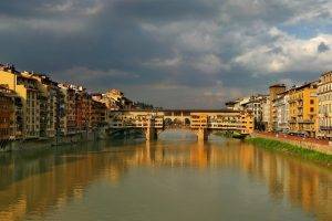 architecture, Nature, Clouds, Building, Water, Bridge, River, Town, Italy, Crowds, Reflection