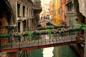 cityscape, Architecture, Town, Building, Venice, Italy, Water, Bridge, House, Window, Flowers, Boat, Reflection, Canal