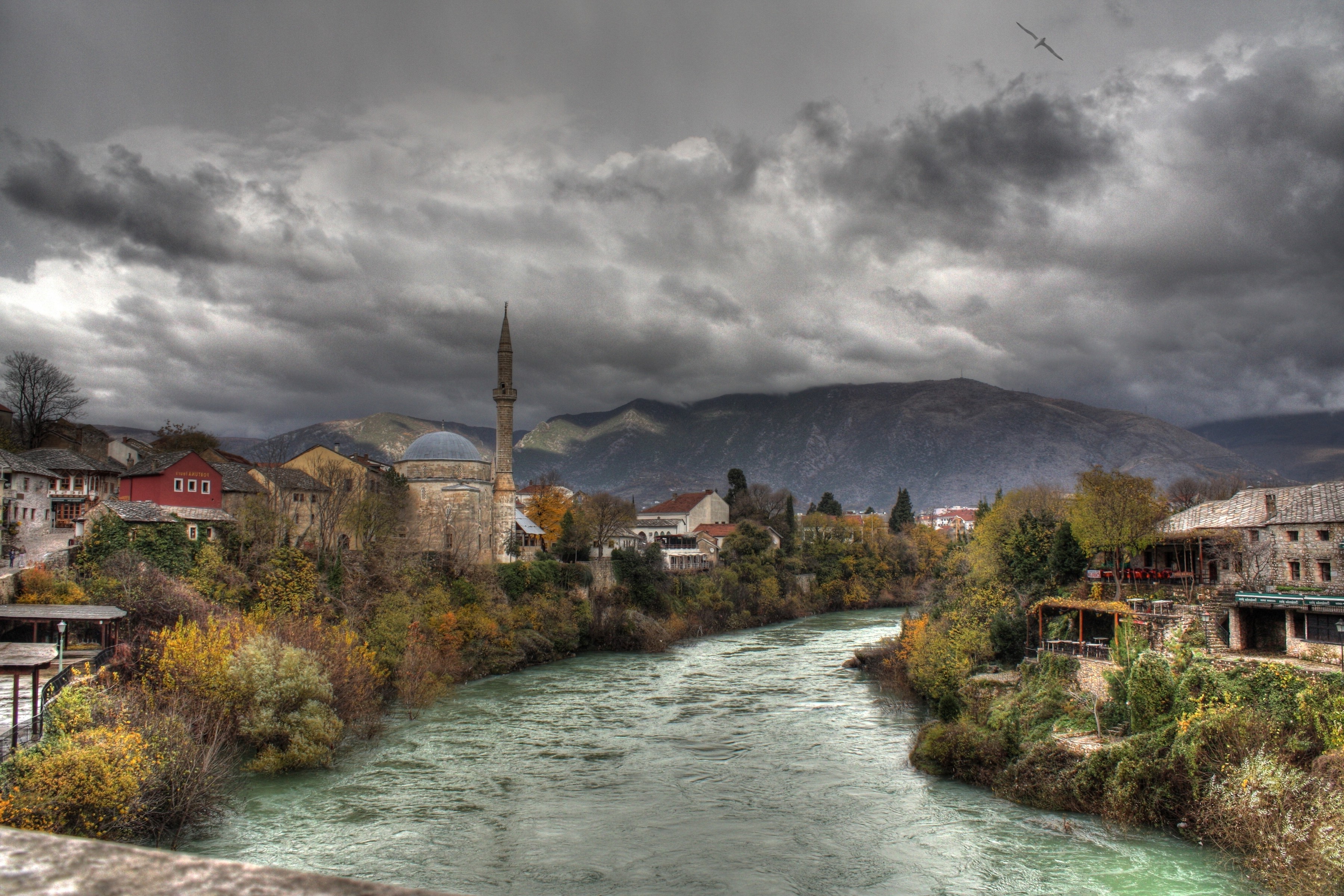 HDR, City, River, Mosques, Clouds Wallpaper