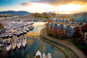 tilt Shift, City, River, Boat, Vancouver, British Columbia, Canada, Coast, Building, Reflection, Sunset