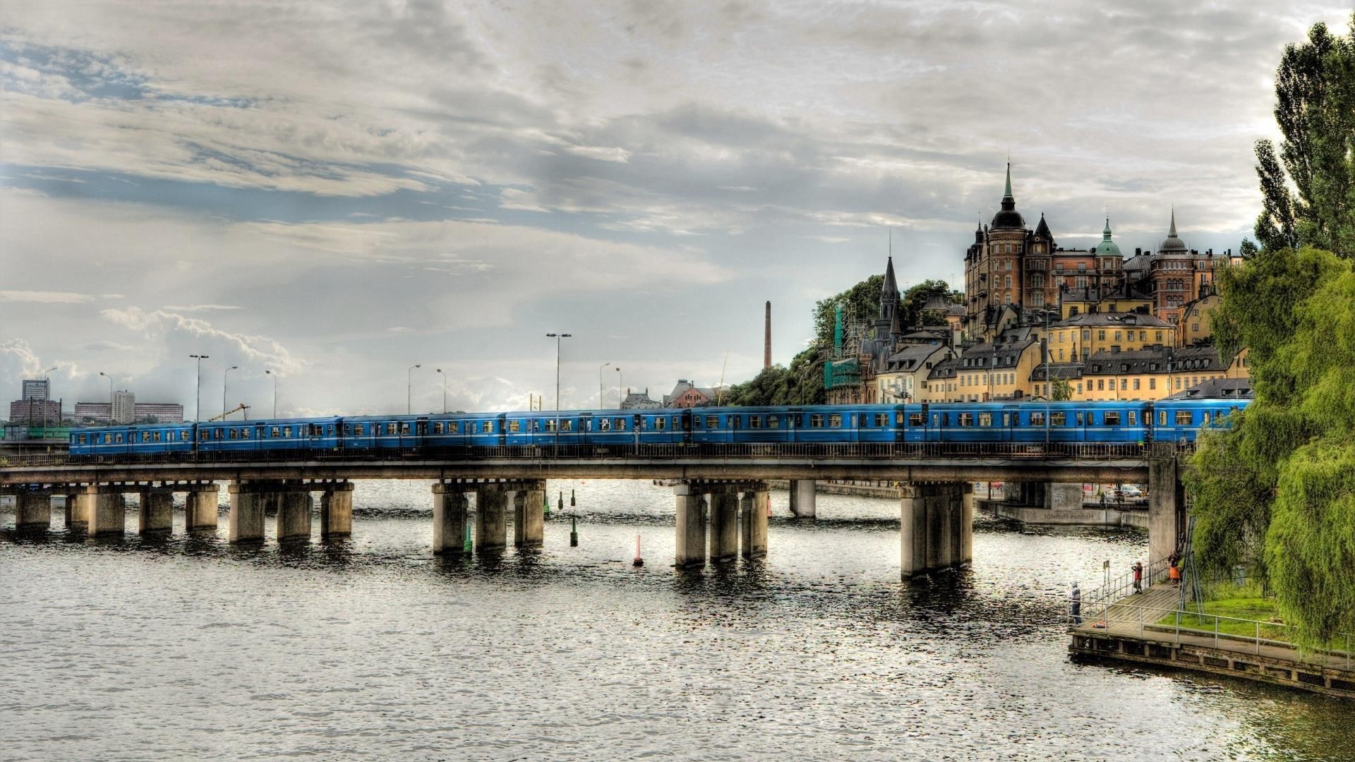 architecture, Stockholm, Sweden, Train, Metro, HDR, Bridge, Cityscape, River, Trees, Clouds, Old Building Wallpaper