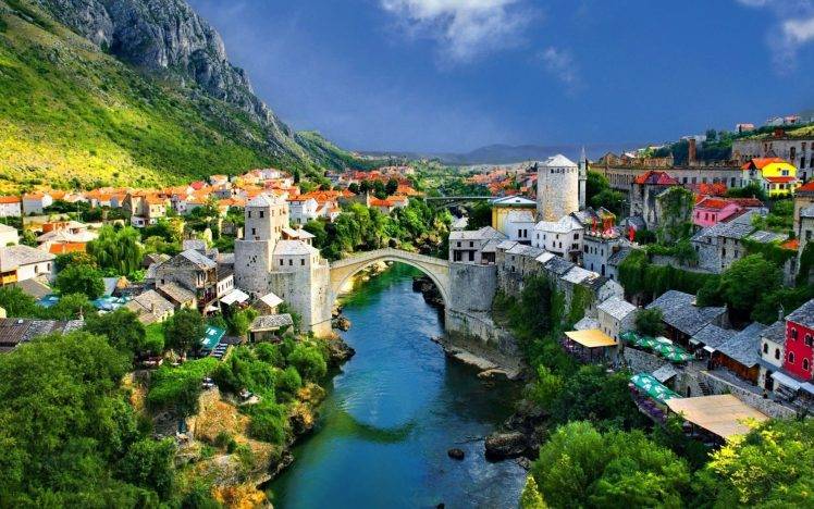city, Cityscape, Bosnia, Bridge, River, Stari Most, Architecture, Mostar HD Wallpaper Desktop Background