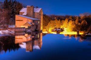 lake, Reflection, Building, Trees