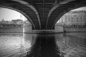 bridge, River, Monochrome, Building