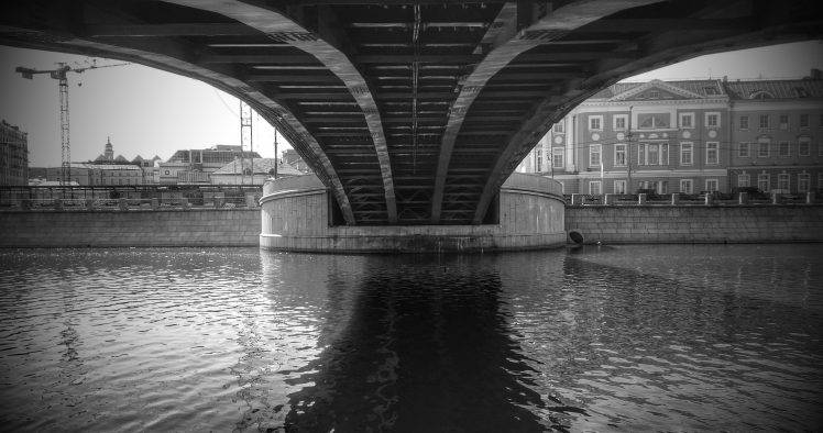 bridge, River, Monochrome, Building HD Wallpaper Desktop Background