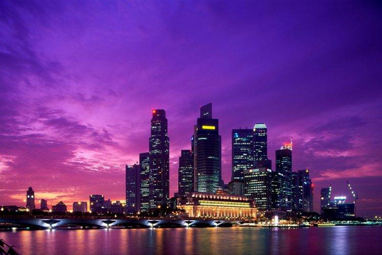 Singapore, City, Asian Architecture, Dusk, Skyscraper, Bridge, River HD Wallpaper Desktop Background