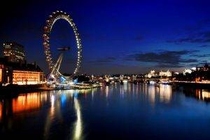 cityscape, Reflection, River, London Eye, River Thames, UK