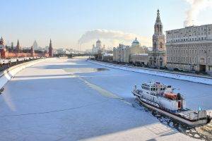 river, Ice, Snow, Boat, Building, Architecture, Moscow