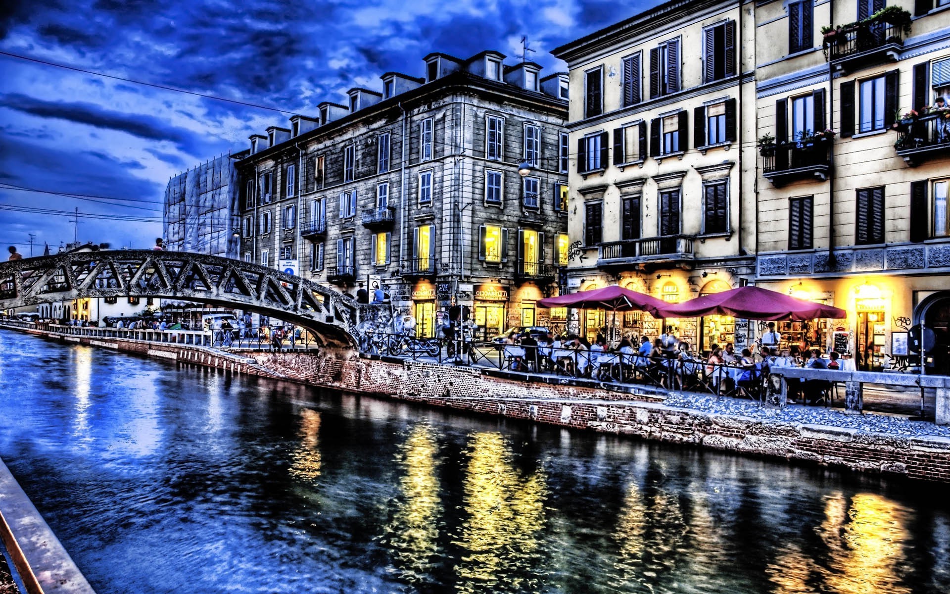 HDR, River, People, Reflection, Building Wallpaper