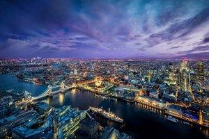 London, England, City, Cityscape, River, River Thames, London Bridge, Bridge, Night