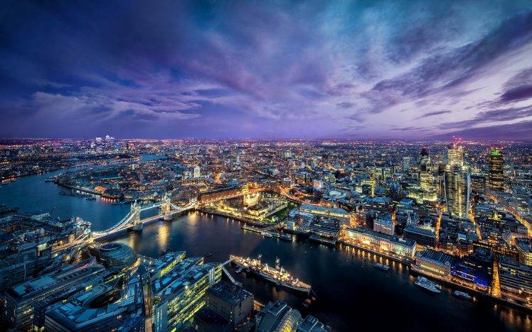 London, England, City, Cityscape, River, River Thames, London Bridge, Bridge, Night HD Wallpaper Desktop Background