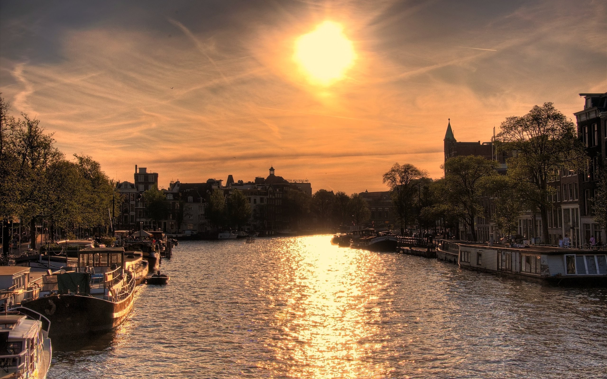 Amsterdam, Nature, River, Sun, Boat Wallpaper
