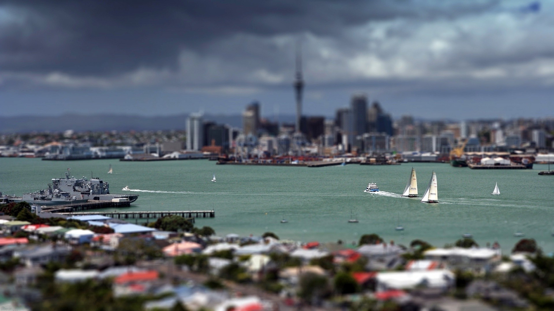 city, River, Boat Wallpaper