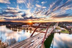 HDR, Sunset, Bridge, Texas, River, Cityscape