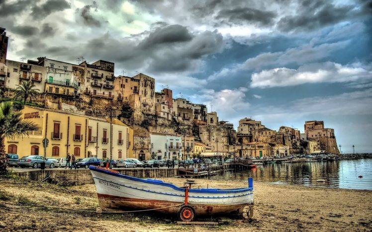 Castellammare Del Golfo, Italy, Panoramas, Sea, Nature, Boat, HDR, Coast HD Wallpaper Desktop Background