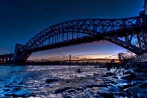 HDR, Sunset, River, Bridge