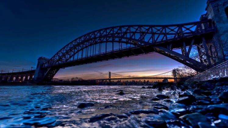 HDR, Sunset, River, Bridge HD Wallpaper Desktop Background