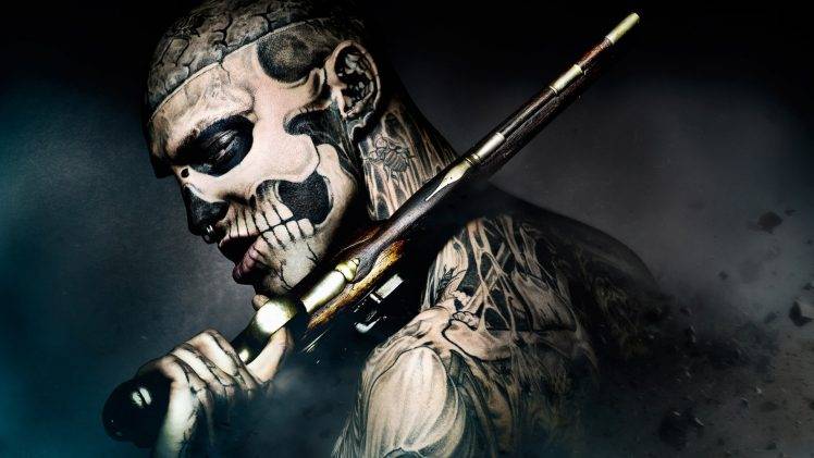 men, Rico The Zombie, Gun, Nose Rings, Tattoo HD Wallpaper Desktop Background