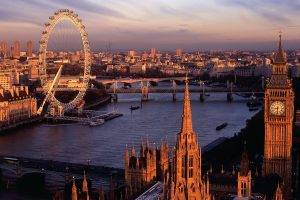 city, London, London Eye, Big Ben, River Thames