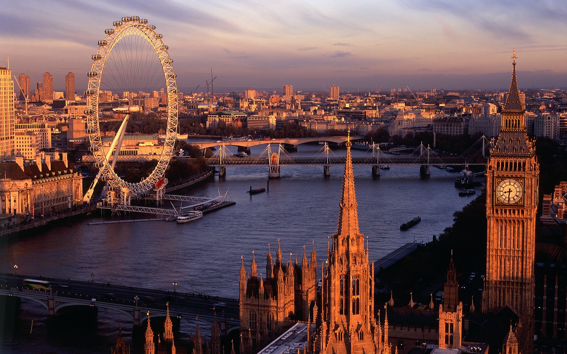 city, London, London Eye, Big Ben, River Thames Wallpaper