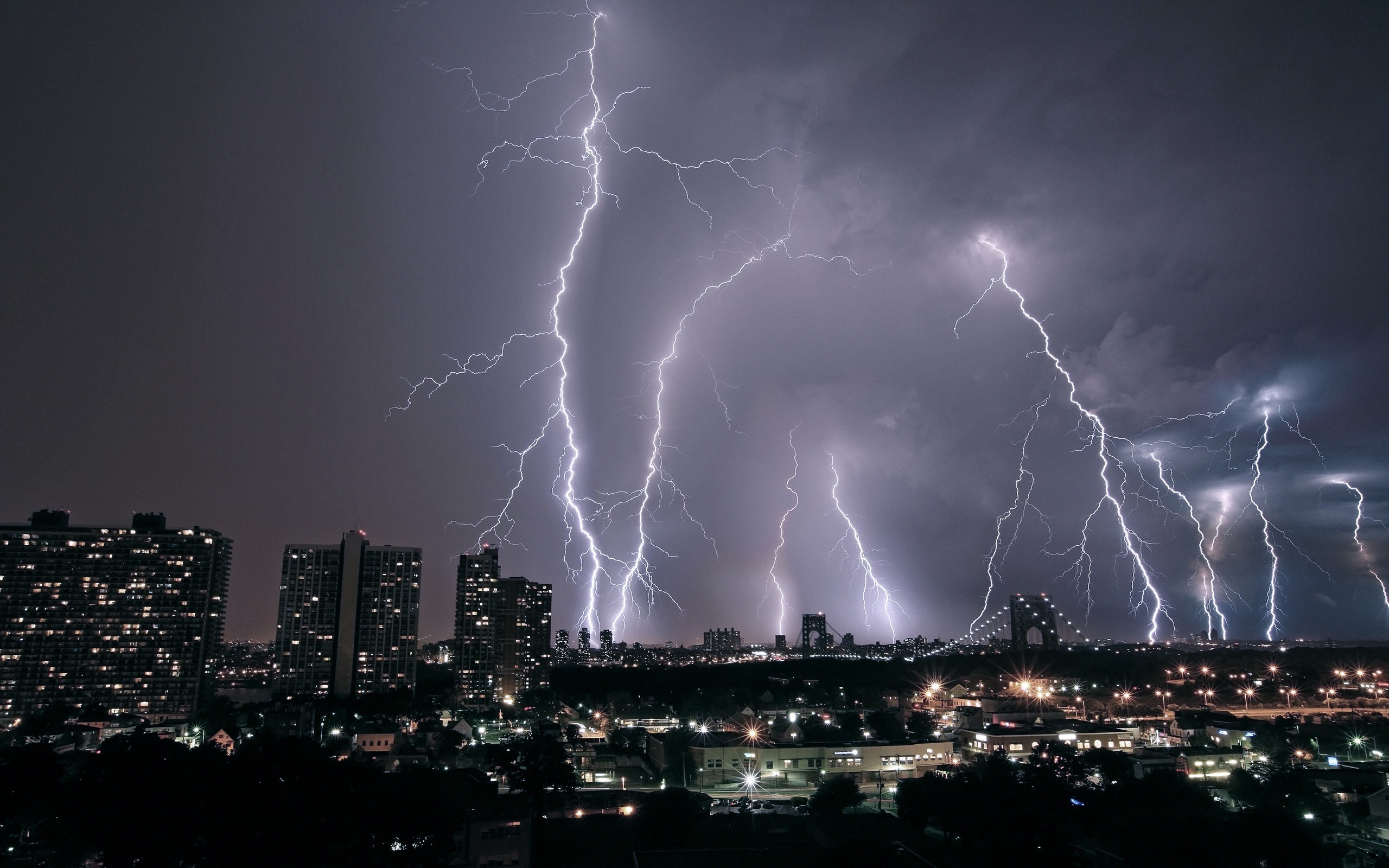 lightning, Storm, City, Nature Wallpaper