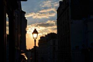 Paris, France, Night, Nature, Sun, Sunset, Clouds, Sky, Building, Street Light, Lantern