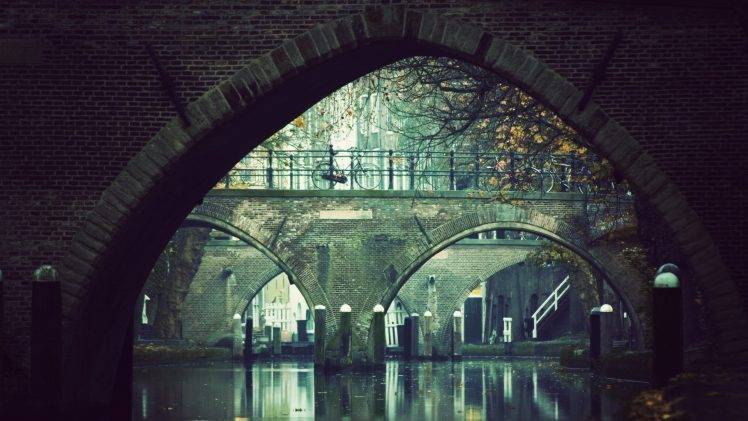 river, Bicycle, Shadow, Bridge, Photography, Trees, Utrecht HD Wallpaper Desktop Background