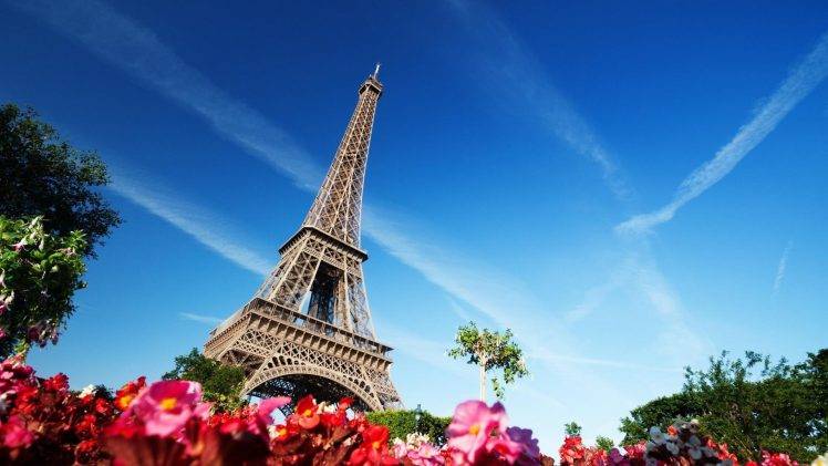 Eiffel Tower, Building, Architecture, Flowers, Paris, France HD Wallpaper Desktop Background